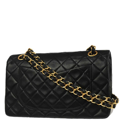 Chanel 1994-1996 Black Lambskin Small Classic Double Flap Shoulder Bag