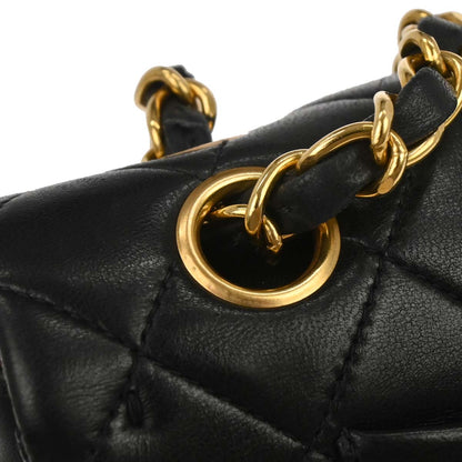 Chanel 1994-1996 Black Lambskin Small Classic Double Flap Shoulder Bag