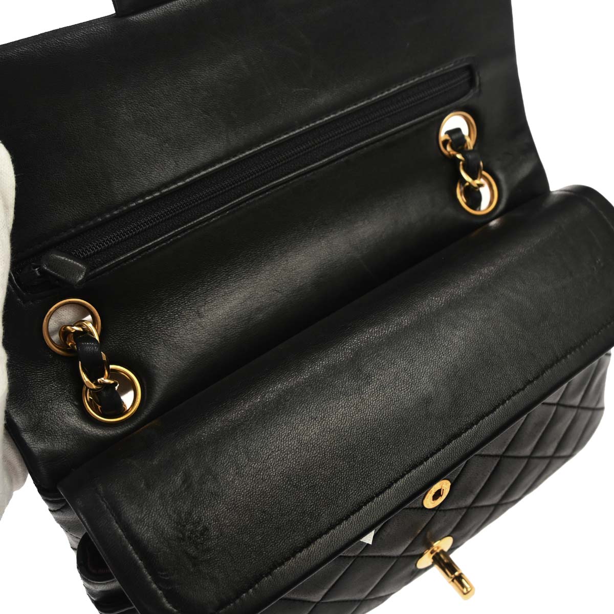 Chanel 1994-1996 Black Lambskin Small Classic Double Flap Shoulder Bag