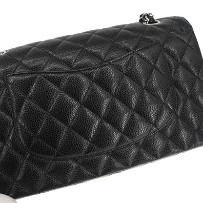 Chanel 2015-2016 Black Caviar Skin Medium Classic Double Flap Shoulder Bag