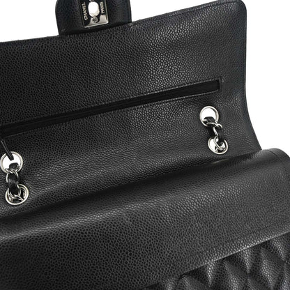 Chanel 2015-2016 Black Caviar Skin Medium Classic Double Flap Shoulder Bag
