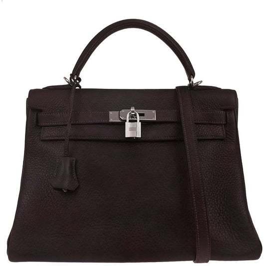Hermes Chocolat Taurillon Clemence Kelly 32 Retourne 2way Shoulder Handbag