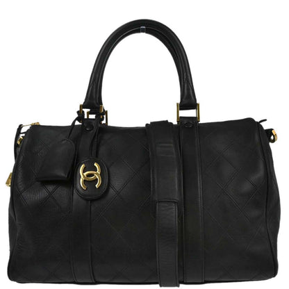 Chanel Black Lambskin Bicolore 2way Shoulder Duffle Handbag