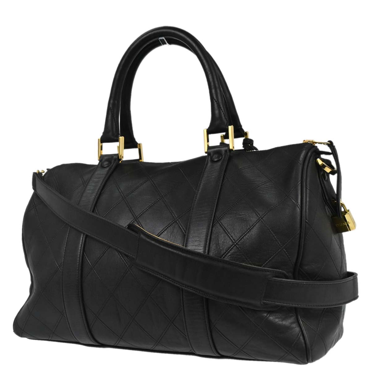 Chanel Black Lambskin Bicolore 2way Shoulder Duffle Handbag