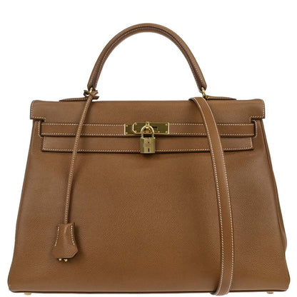 Hermes Gold Courchevel Kelly 35 Retourne 2way Shoulder Handbag