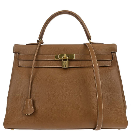 Hermes Gold Courchevel Kelly 35 Retourne 2way Shoulder Handbag