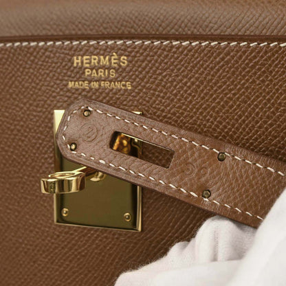 Hermes Gold Courchevel Kelly 35 Retourne 2way Shoulder Handbag