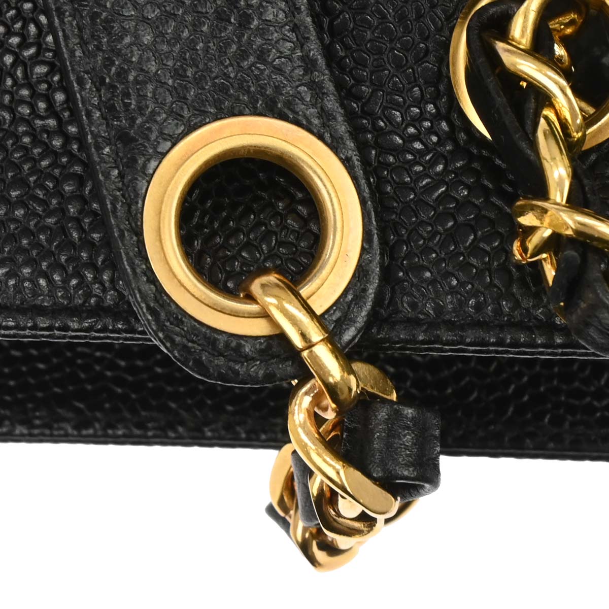 Chanel 1994-1996 Black Caviar Skin Triple CC Shoulder Tote Bag