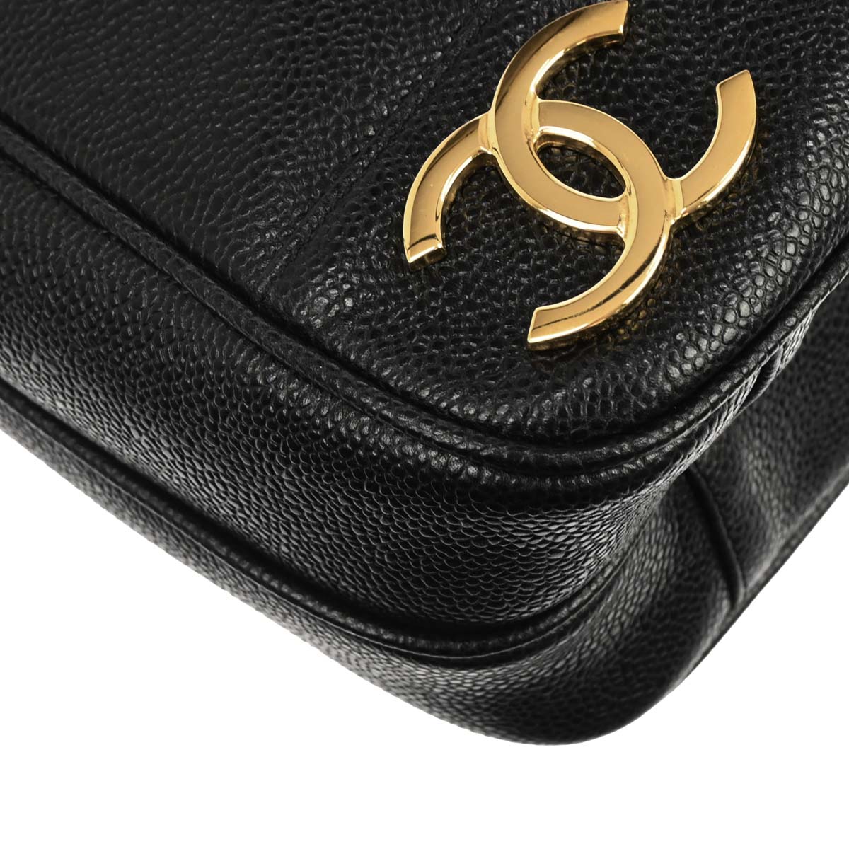 Chanel 1994-1996 Black Caviar Skin Triple CC Shoulder Tote Bag