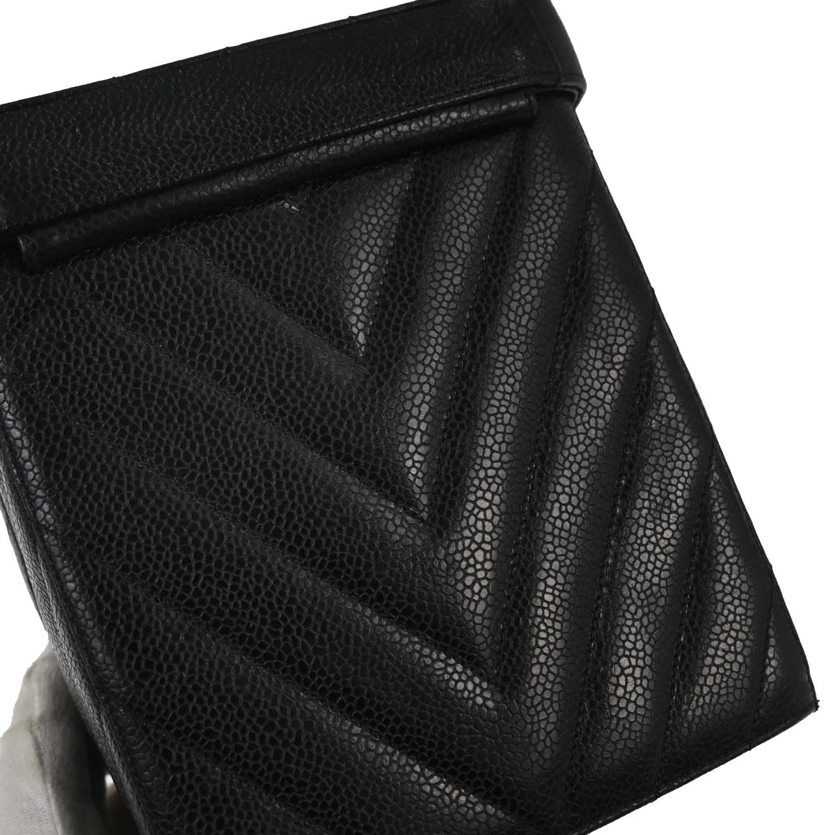 Chanel 1991-1994 Black Caviar Skin Chevron Vanity Shoulder Bag