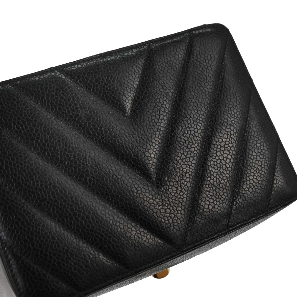 Chanel 1991-1994 Black Caviar Skin Chevron Vanity Shoulder Bag