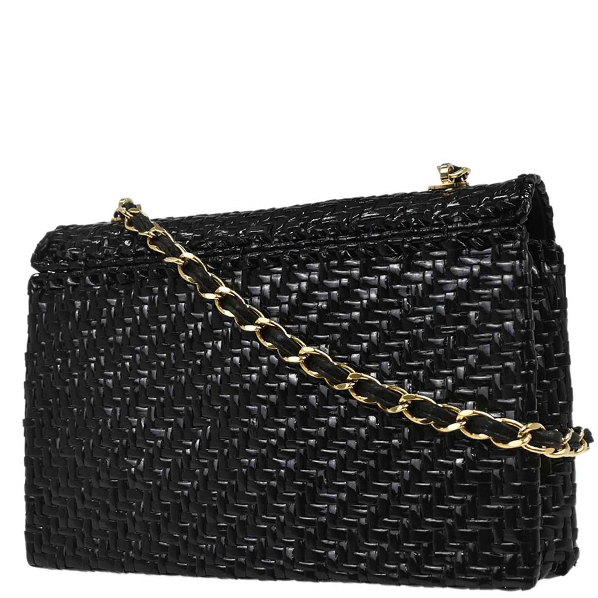 Chanel 2000-2002 Black Rattan Wicker Flap Medium Single Flap Shoulder Bag