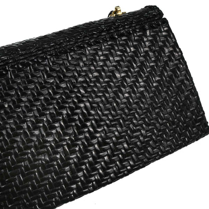 Chanel 2000-2002 Black Rattan Wicker Flap Medium Single Flap Shoulder Bag