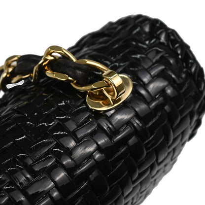 Chanel 2000-2002 Black Rattan Wicker Flap Medium Single Flap Shoulder Bag
