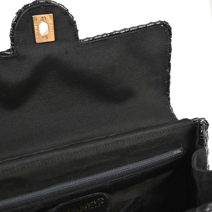 Chanel 2000-2002 Black Rattan Wicker Flap Medium Single Flap Shoulder Bag