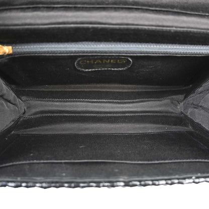Chanel 2000-2002 Black Rattan Wicker Flap Medium Single Flap Shoulder Bag