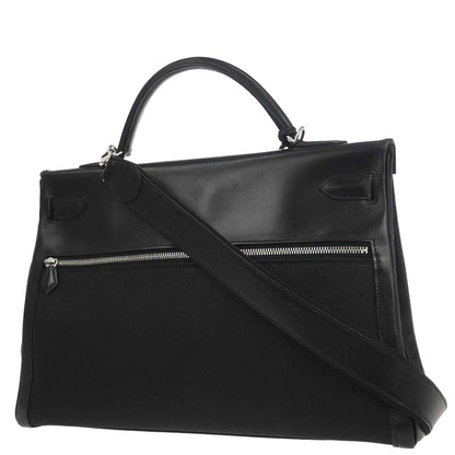 Hermes Black Toile Officier Box Calf Kelly Lakis 40 2way Shoulder Handbag
