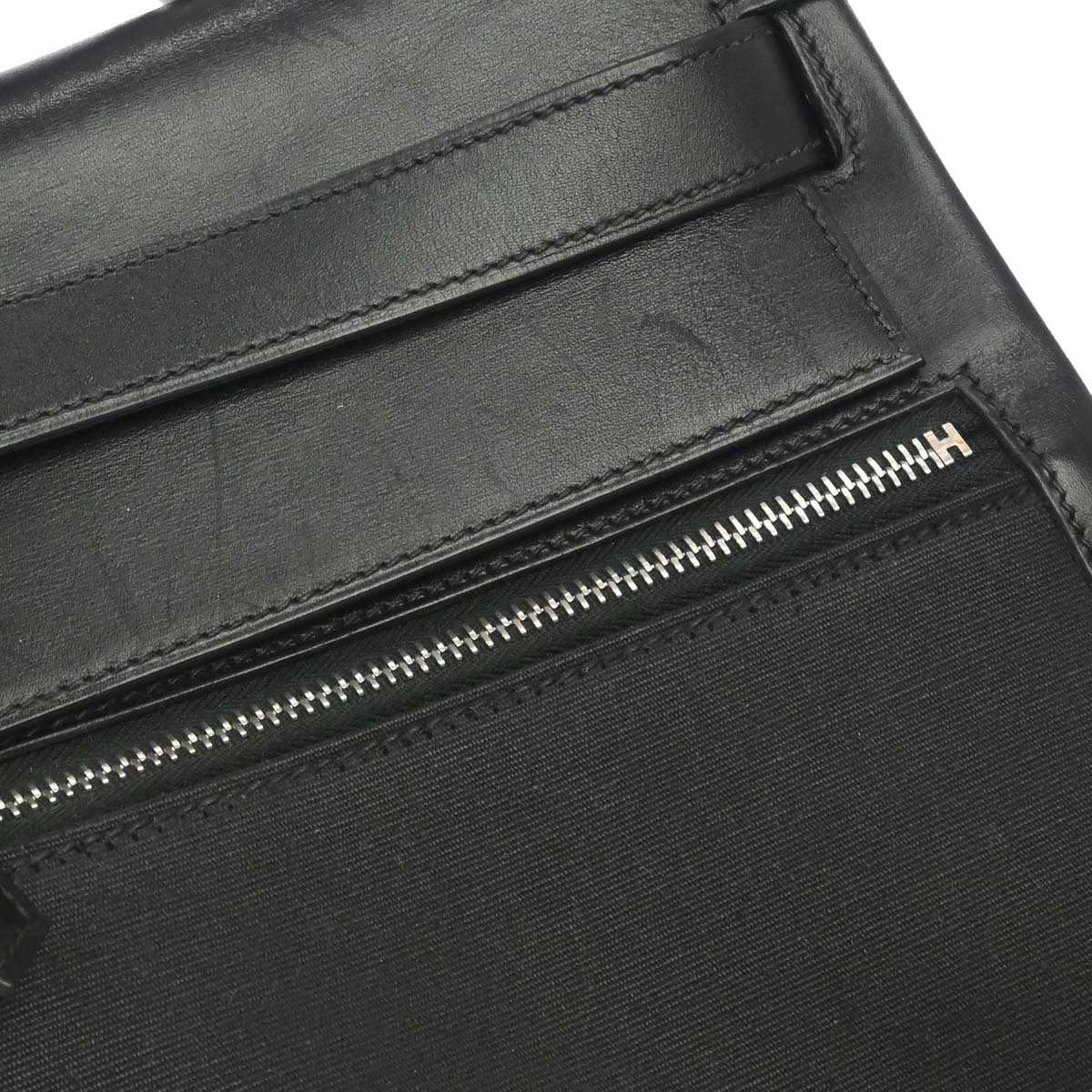 Hermes Black Toile Officier Box Calf Kelly Lakis 40 2way Shoulder Handbag
