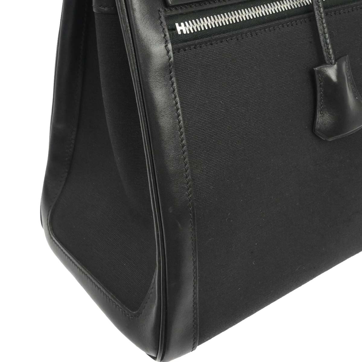 Hermes Black Toile Officier Box Calf Kelly Lakis 40 2way Shoulder Handbag