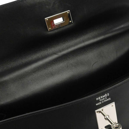 Hermes Black Toile Officier Box Calf Kelly Lakis 40 2way Shoulder Handbag