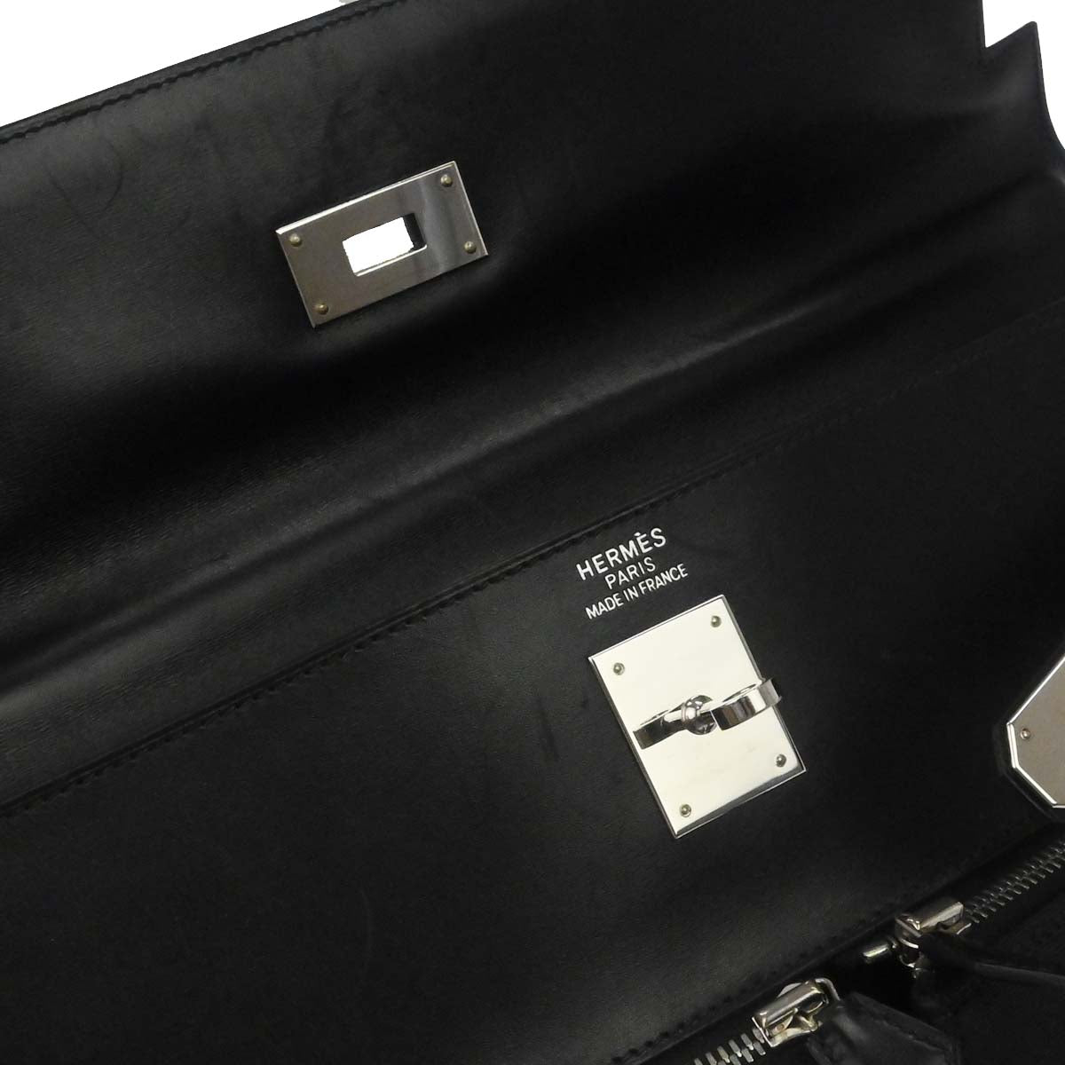 Hermes Black Toile Officier Box Calf Kelly Lakis 40 2way Shoulder Handbag