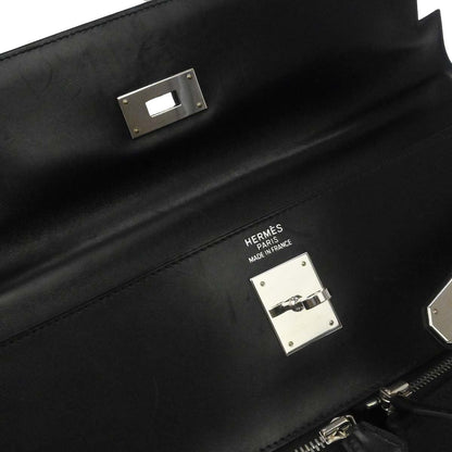 Hermes Black Toile Officier Box Calf Kelly Lakis 40 2way Shoulder Handbag