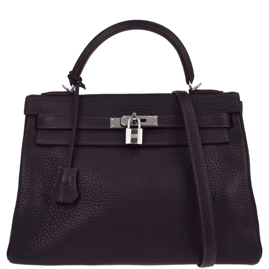 Hermes 2014 Raisin Taurillon Clemence Kelly 32 Retourne 2way Shoulder Handbag