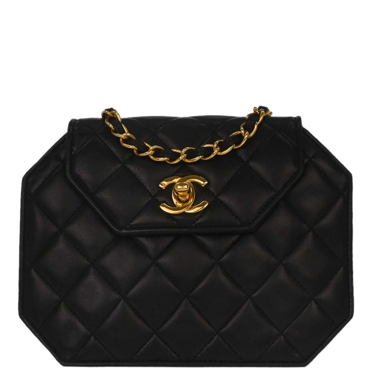 Chanel 1989-1991 Black Lambskin Octagon Shoulder Bag