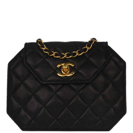 Chanel 1989-1991 Black Lambskin Octagon Shoulder Bag