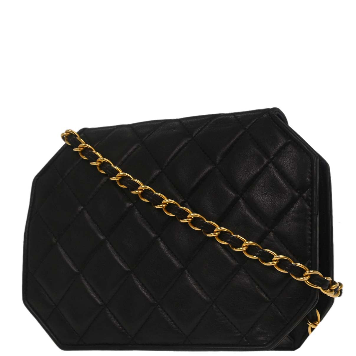 Chanel 1989-1991 Black Lambskin Octagon Shoulder Bag