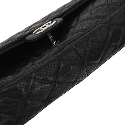 Chanel 2014 Black Perforated Lambskin Jumbo Classic Flap Handbag