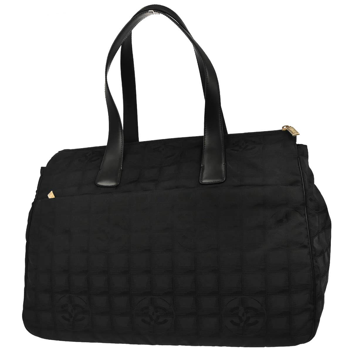 Chanel 2005-2006 Black Jacquard Nylon Travel Line Tote Handbag