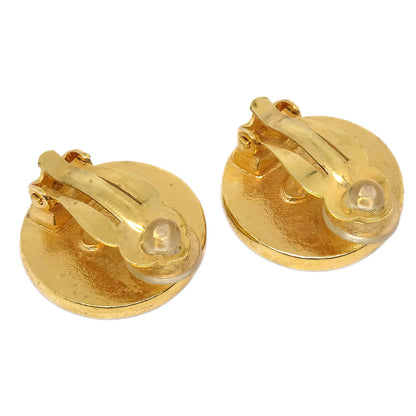 Chanel Button Clip-On Earrings Black Gold 03P