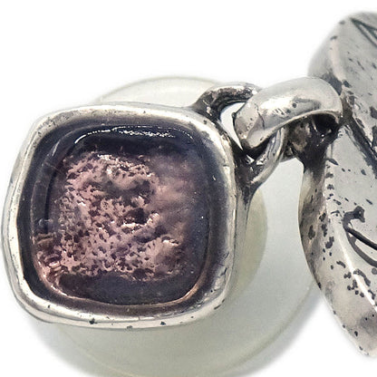 Chanel CC Dangle Pierced Earrings Silver Gripoix 99A