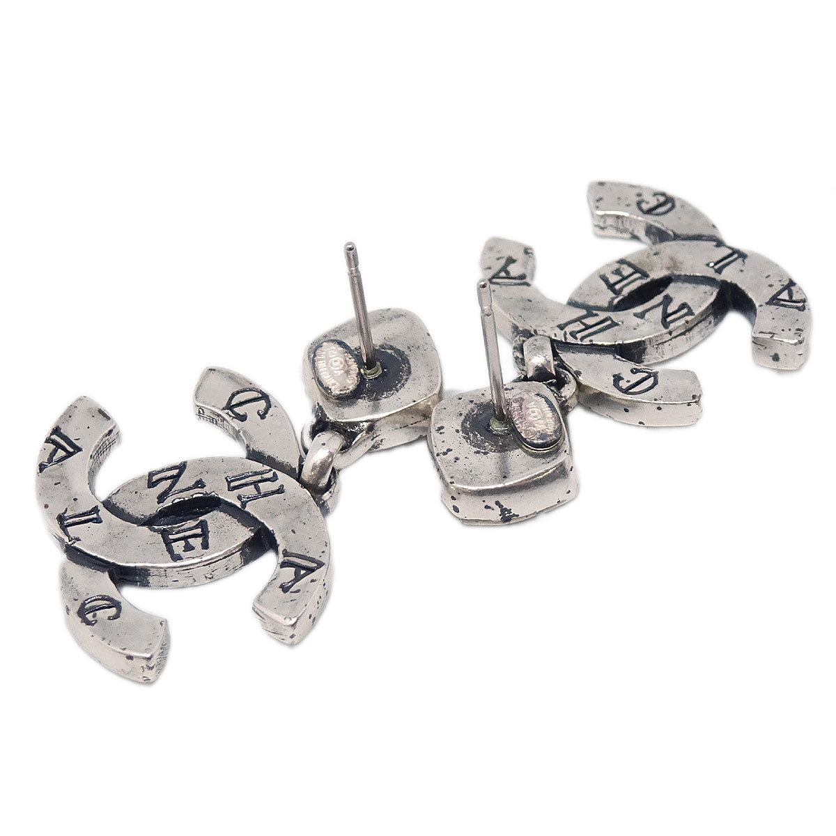 Chanel CC Dangle Pierced Earrings Silver Gripoix 99A