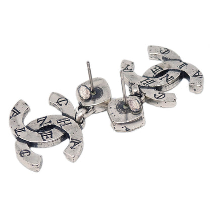 Chanel CC Dangle Pierced Earrings Silver Gripoix 99A