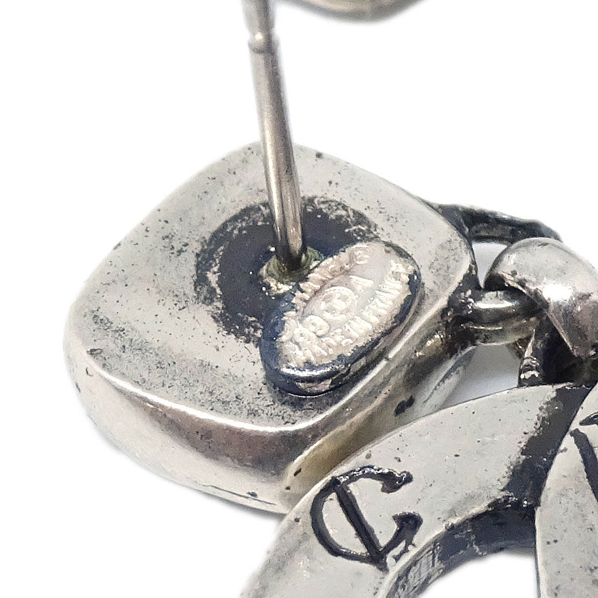 Chanel CC Dangle Pierced Earrings Silver Gripoix 99A