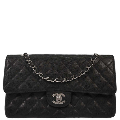 Chanel 2000-2002 Black Caviar Skin Medium Classic Double Flap Shoulder Bag
