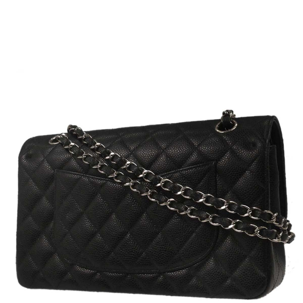 Chanel 2000-2002 Black Caviar Skin Medium Classic Double Flap Shoulder Bag