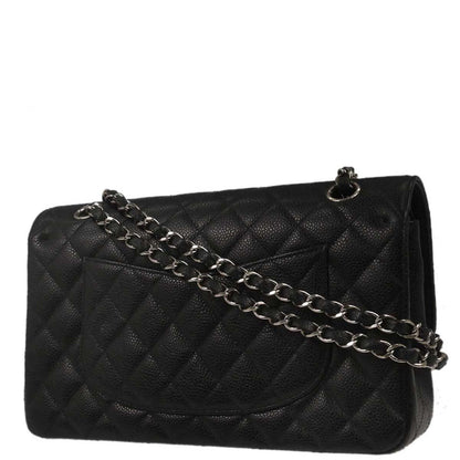 Chanel 2000-2002 Black Caviar Skin Medium Classic Double Flap Shoulder Bag