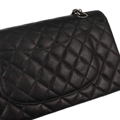 Chanel 2000-2002 Black Caviar Skin Medium Classic Double Flap Shoulder Bag
