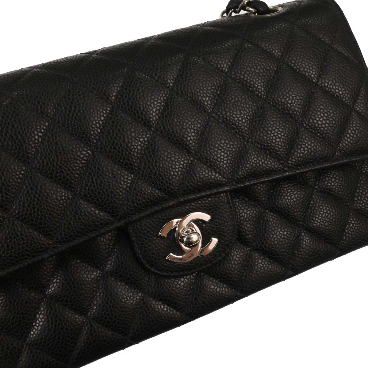 Chanel 2000-2002 Black Caviar Skin Medium Classic Double Flap Shoulder Bag