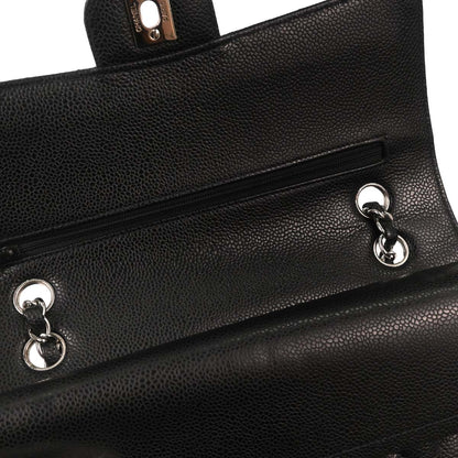 Chanel 2000-2002 Black Caviar Skin Medium Classic Double Flap Shoulder Bag