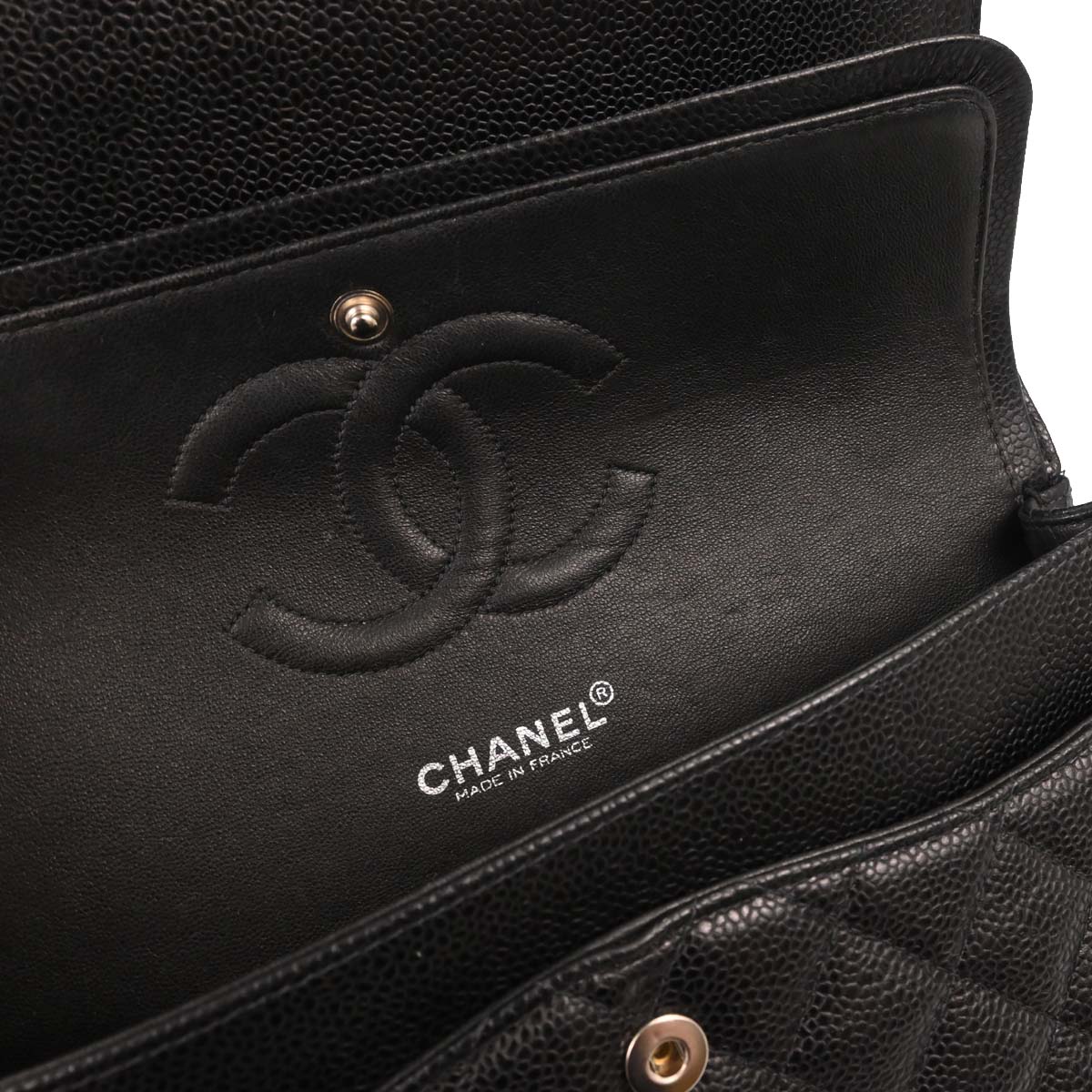 Chanel 2000-2002 Black Caviar Skin Medium Classic Double Flap Shoulder Bag