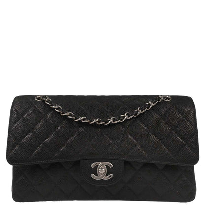Chanel 2000-2002 Black Caviar Skin Medium Classic Double Flap Shoulder Bag