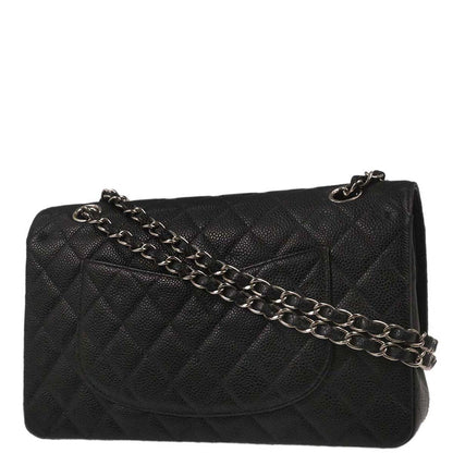 Chanel 2000-2002 Black Caviar Skin Medium Classic Double Flap Shoulder Bag
