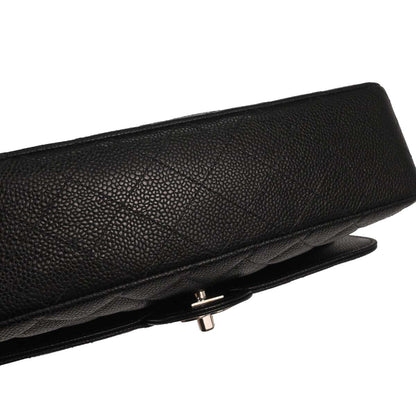 Chanel 2000-2002 Black Caviar Skin Medium Classic Double Flap Shoulder Bag