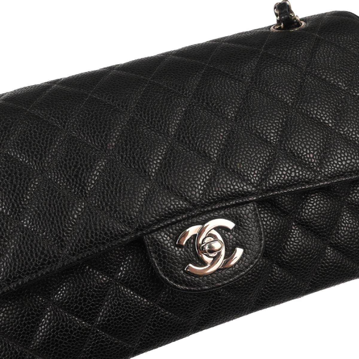 Chanel 2000-2002 Black Caviar Skin Medium Classic Double Flap Shoulder Bag