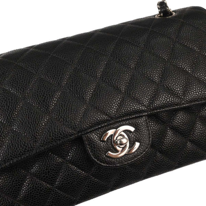 Chanel 2000-2002 Black Caviar Skin Medium Classic Double Flap Shoulder Bag