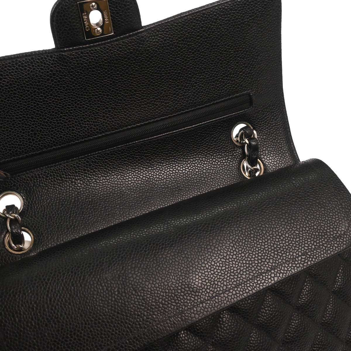 Chanel 2000-2002 Black Caviar Skin Medium Classic Double Flap Shoulder Bag